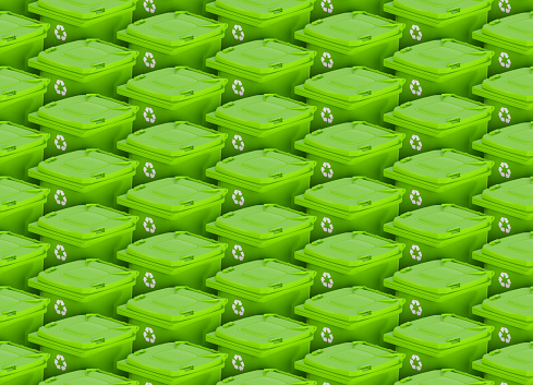 recycling bin background seamless pattern wrap around garbage waste management green trash 3D illustration