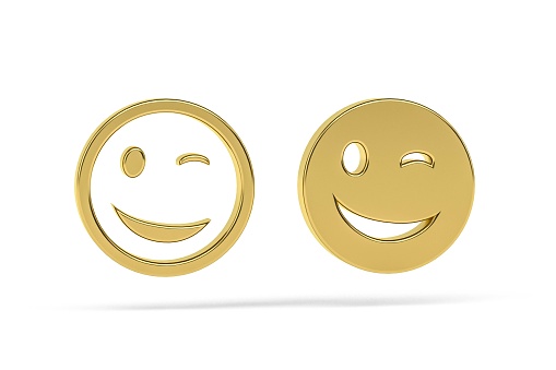 Golden 3d smile icon isolated on white background - 3d render