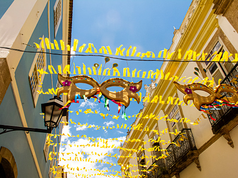Streets of Pelourinho in Salvador - Bahia dressed with carnival props