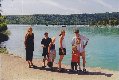 Family  in France with five kids on holiday in the eighties