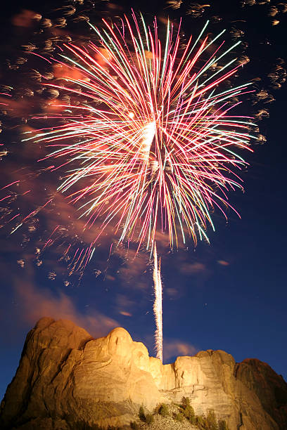 mt rushmore fireworks stock photo