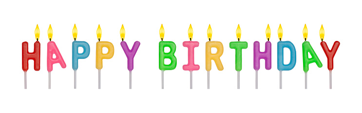 Happy birthday is written with birthday candles