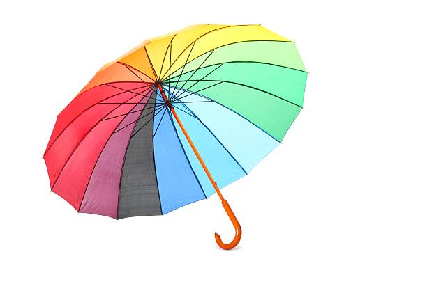 istock Single colored umbrella is lying on a floor. Isolated 146891995