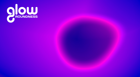 Glow roundness. Luminous electric violet irregular circle on dark blue background. Neon vector graphic pattern
