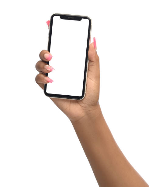 istock Female hand holding a modern smartphone with blank screen on isolatable background 1468927072