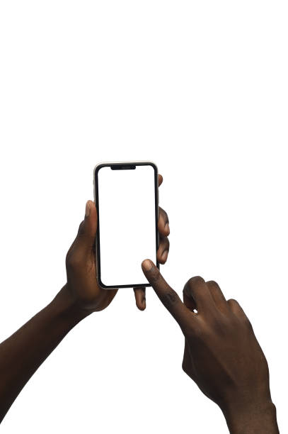 istock Finger scrolling through a smartphone screen that's held up on an isolatable white background. 1468927151