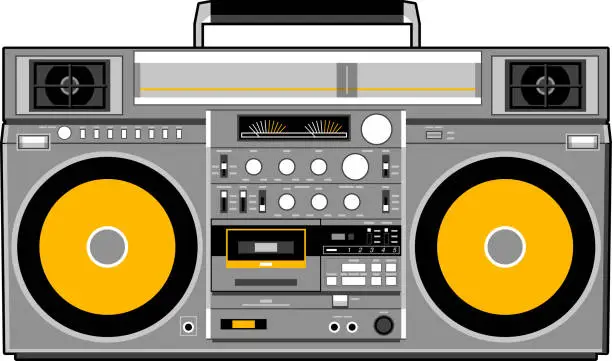 Vector illustration of Vector image of a classic Boombox or Ghetto Blaster. Inspired by the JVC RC-M90 model in black and yellow