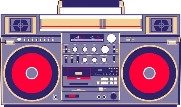 Vector illustration of Vector image of a classic Boombox or Ghetto Blaster. Inspired by the JVC PC-W330 JW model in purple and red
