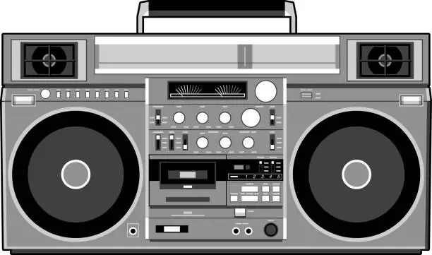 Vector illustration of Vector image of a classic Boombox or Ghetto Blaster. Inspired by the JVC RC-M90 model in black and white