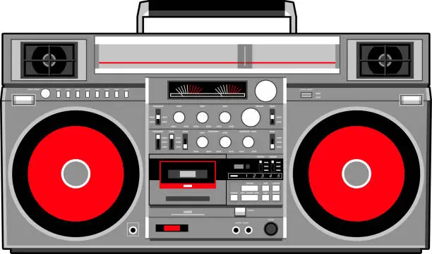 Vector illustration of Vector image of a classic Boombox or Ghetto Blaster. Inspired by the JVC RC-M90 model in black and red