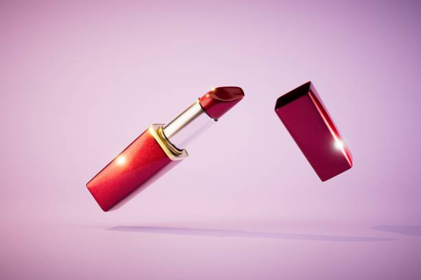 istock Red lipstick isolated on pastel background. 3d render 1468930368