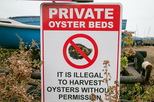 Private Oyster Beds Sign at Whistable in Kent, England
