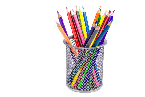 istock A set of color pencils in a cup isolated on a white background. Copy space. A School stuff.Drawing supplies 1468933703