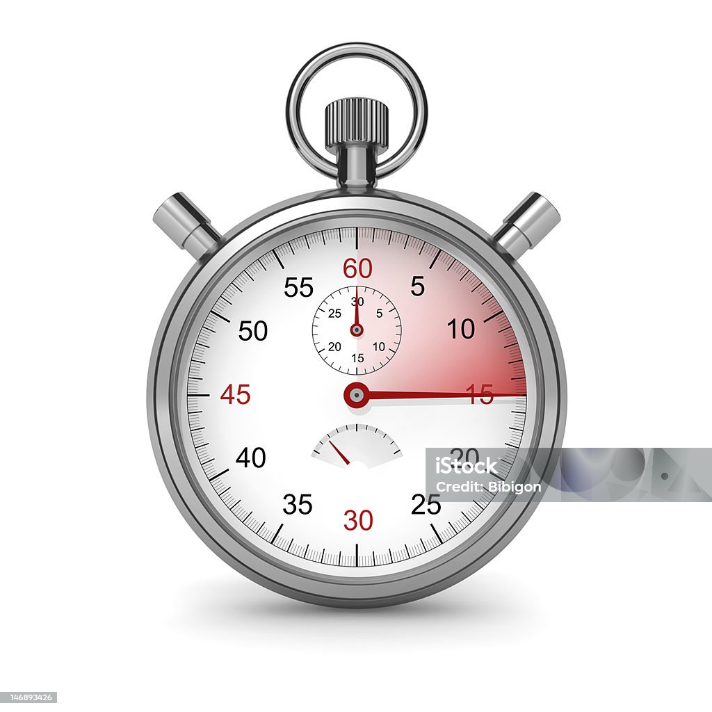 Stopwatch. 15 seconds Isolated stopwatch on white. Clipping path included. Computer generated image. Stopwatch Stock Photo