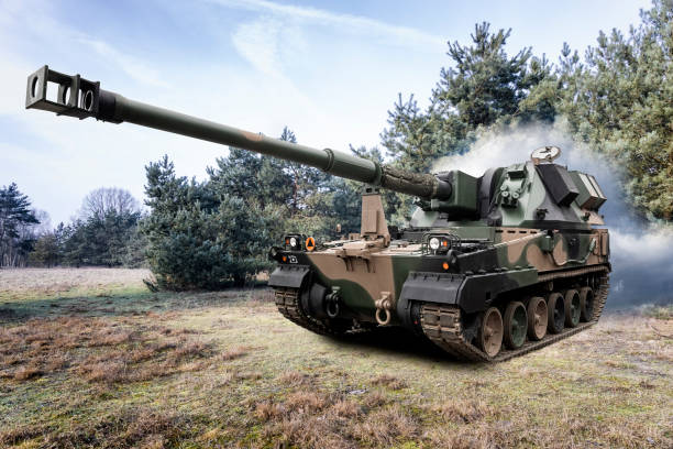 Polish modern self-propelled howitzer 155 mm Krab Polish modern self-propelled howitzer 155 mm Krab artillery stock pictures, royalty-free photos & images