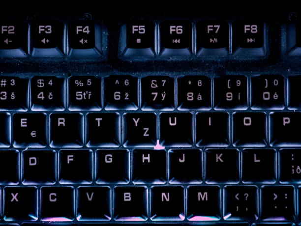 istock Color backlit gaming keyboard glows in the dark 1468939700