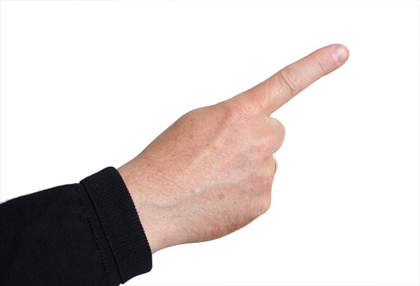 Right index finger pointing stock photo