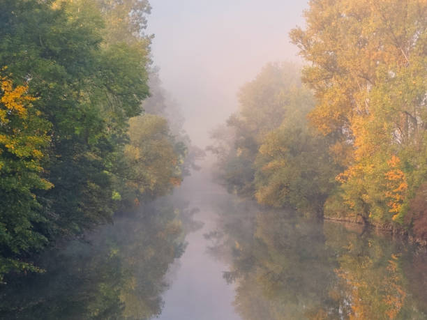Morning fog on the river Neckar in Nürtingen, Germany.