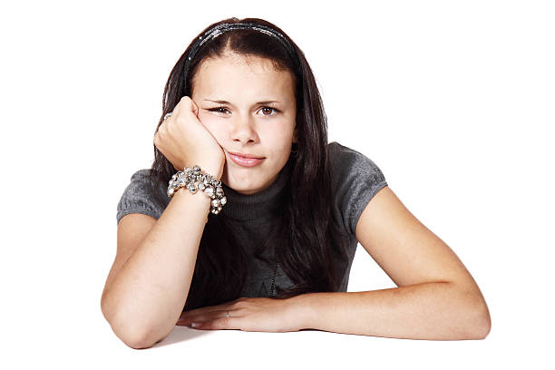 young woman bored isolated on white background