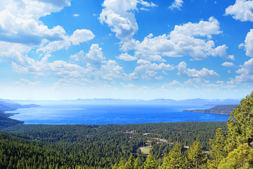 The beautiful Lake Tahoe on a beautiful cloud filled day.