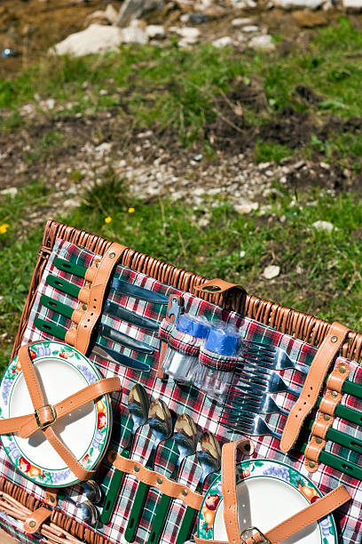 istock Picnic basket in meadow 146895020