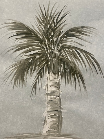 Grey and white palm tree painting