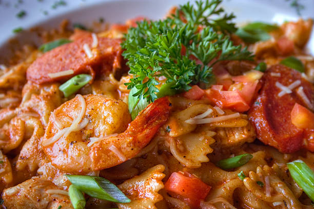 Cajun pasta Cajun pasta with Shrimp cajun food stock pictures, royalty-free photos & images