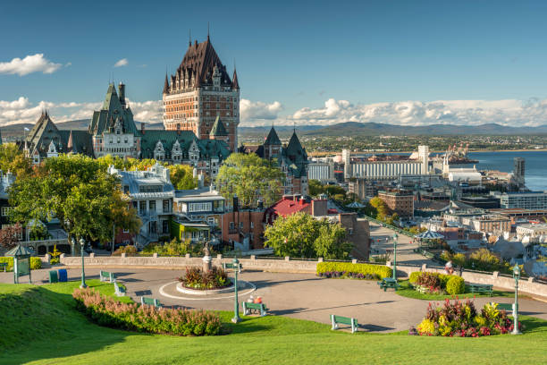 Old Quebec City downtown historic skyline view stock photo