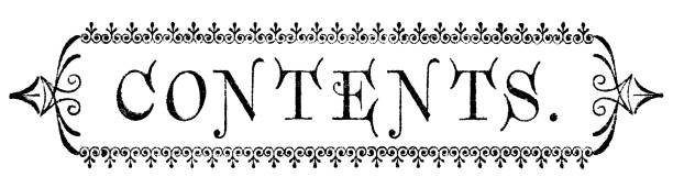 “Contents” in Art Nouveau style text. Vintage etching circa late 19th century.