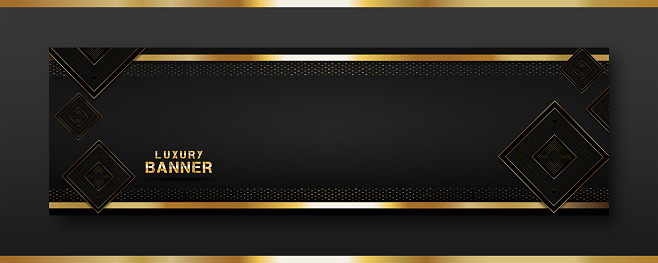 black background. rectangular luxury banner. shiny gold texture and frame.