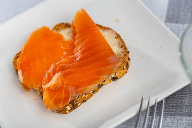 istock Sandwich with cream butter and salmon slice 1468968846