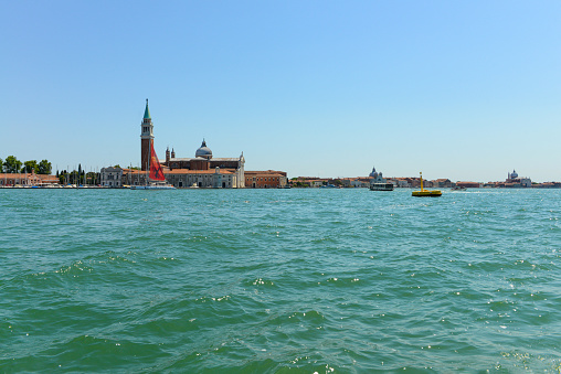 Panorama view of San Giorgio Maggiore basilica on the Grand canal in Venice, Italy.