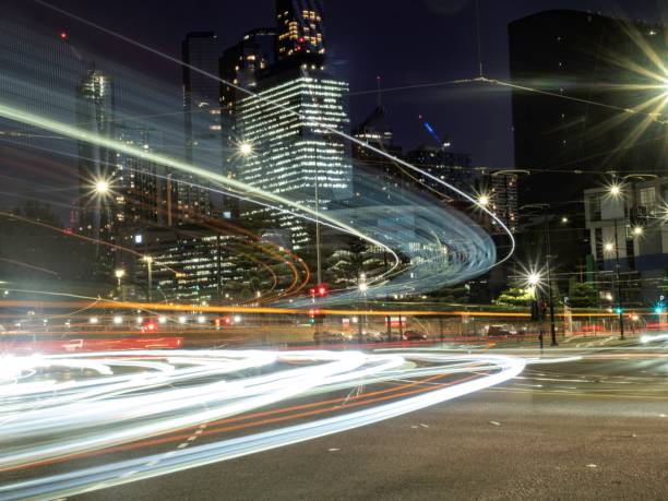 istock Urban street intersection at night 1468973623