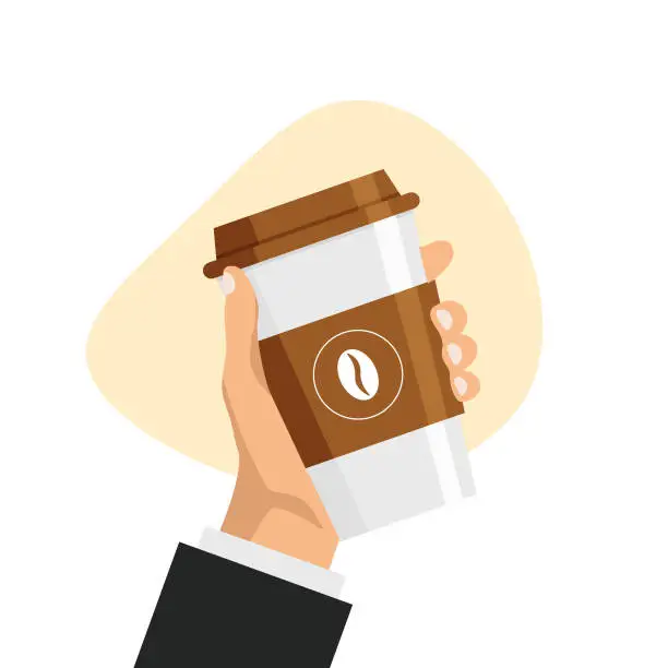 Vector illustration of Hand holds coffee cup in trendy flat style.