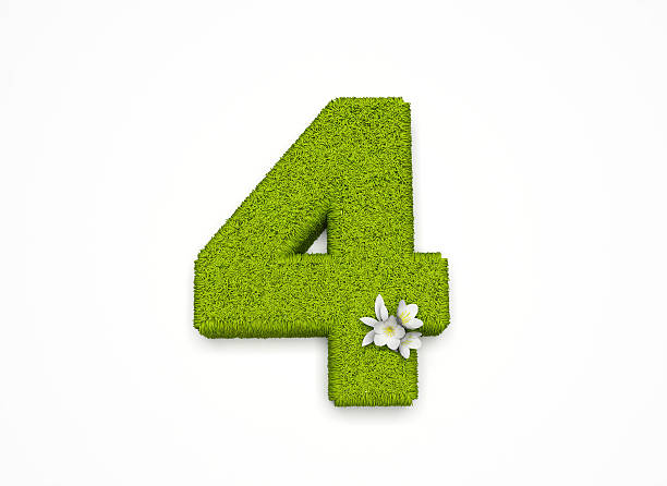 numer 4-trawy i kwiatów - number 4 three dimensional shape green environmental conservation zdjęcia i obrazy z banku zdjęć