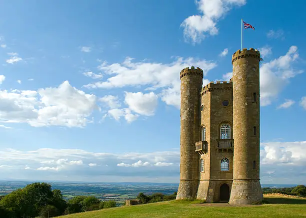 Broadway Tower is a folly located on Broadway Hill, one mile south-east of the village of Broadway, Worcestershire, England. It is 1,024 feet (312 metres) above sea level standing 55 feet (17 metres) high.