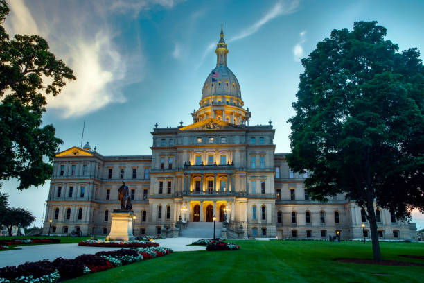Capitol building of the great state of Michigan on a beautiful summer evening in Lansing