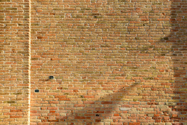 Old brick wall with red brick background, Concrete crack, vintage wall background