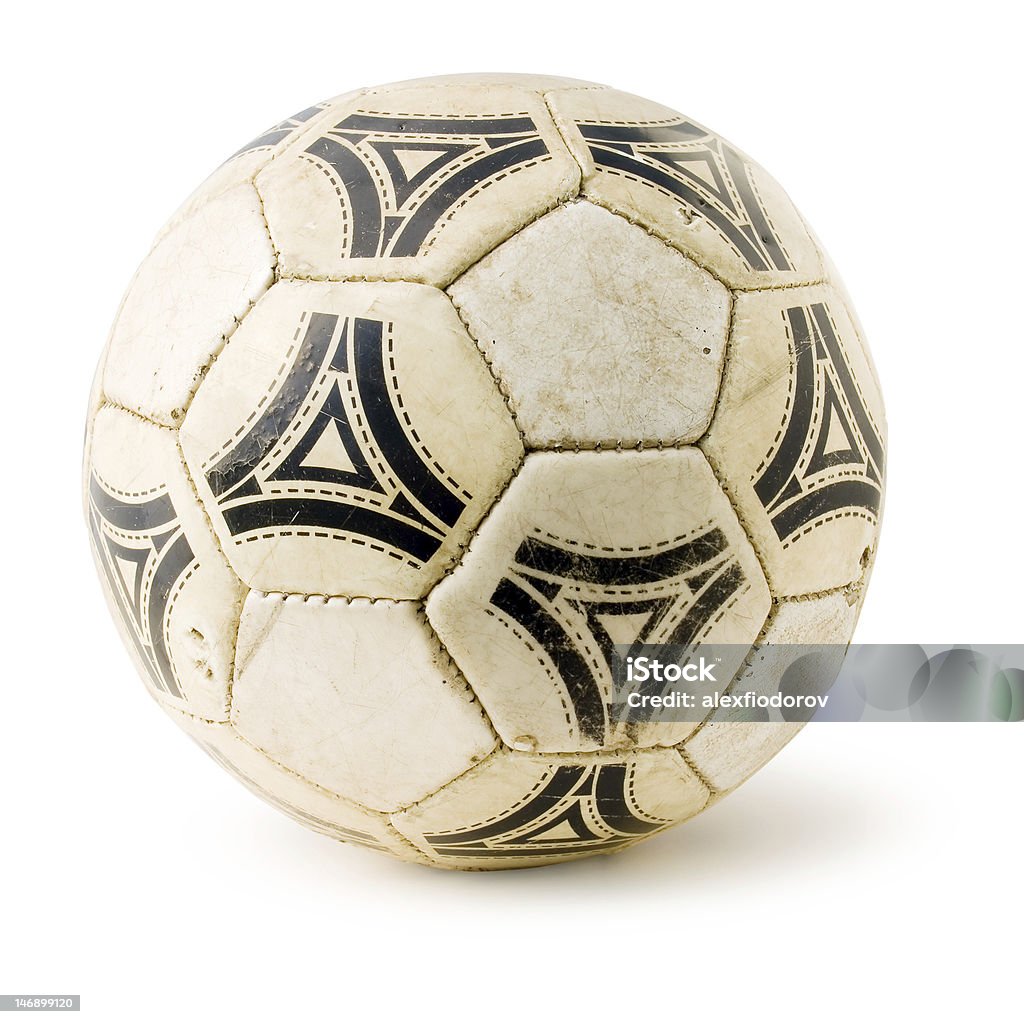 Football. Old soccerball on white background (isolated with clipping path). Soccer Stock Photo