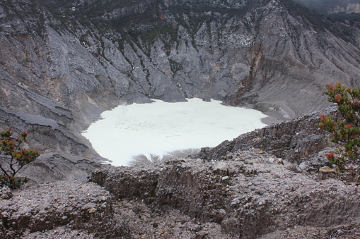 active volcanic crater.  Mount Tangkuban Perahu Tourism which is located in Bandung, West Java, Indonesia
