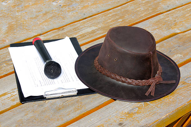 Mic and leather hat stock photo