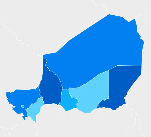 Vector illustration of High detailed Niger Blue map with Regions and national borders