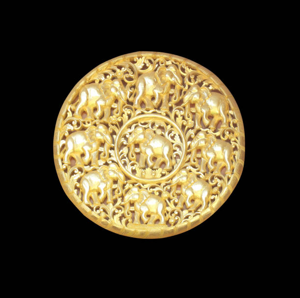 istock Pattern of wood carved for decoration isolated on black background 1469001649