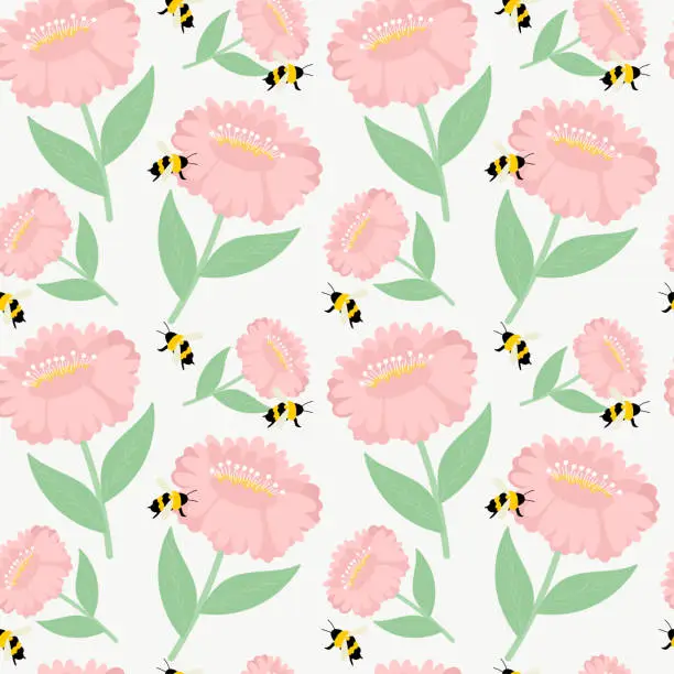 Vector illustration of Tropic Flower With Bee Pattern Design