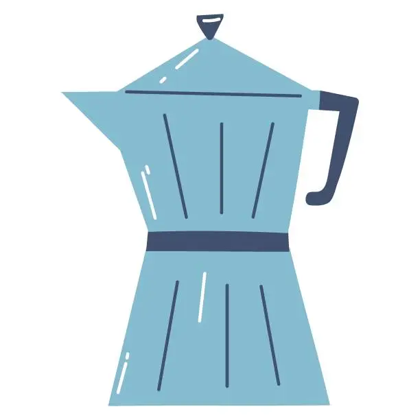 Vector illustration of Espresso coffee maker in hand drawn style. Flat vector illustration of Italian espresso machine, moka pot