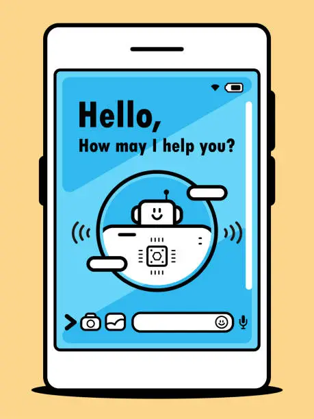 Vector illustration of An AI chatbot assistant interacts in a conversational way on a smartphone