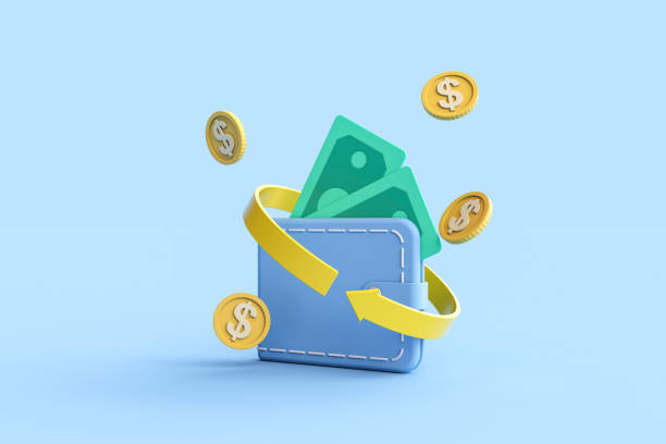 istock Wallet with cashback icon. 3d simple render on pastel background. 1469015741