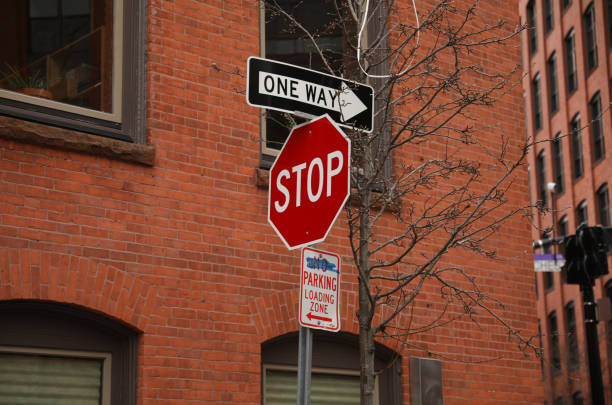 istock Stop sign in public road warning at intersection and law and order 1469023984