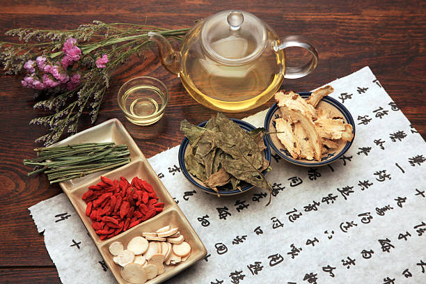 漢方薬とお茶のセット - herbal medicine angelica alternative medicine chinese medicine ストックフォトと画像