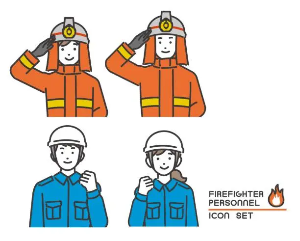 Vector illustration of Vector illustration material of men and women of firefighters / disaster prevention / firefighting / rescue